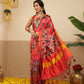Digital Printed Kalamkari Patola Saree for Women with Lagdi Patta Pallu and Handmade Tassel