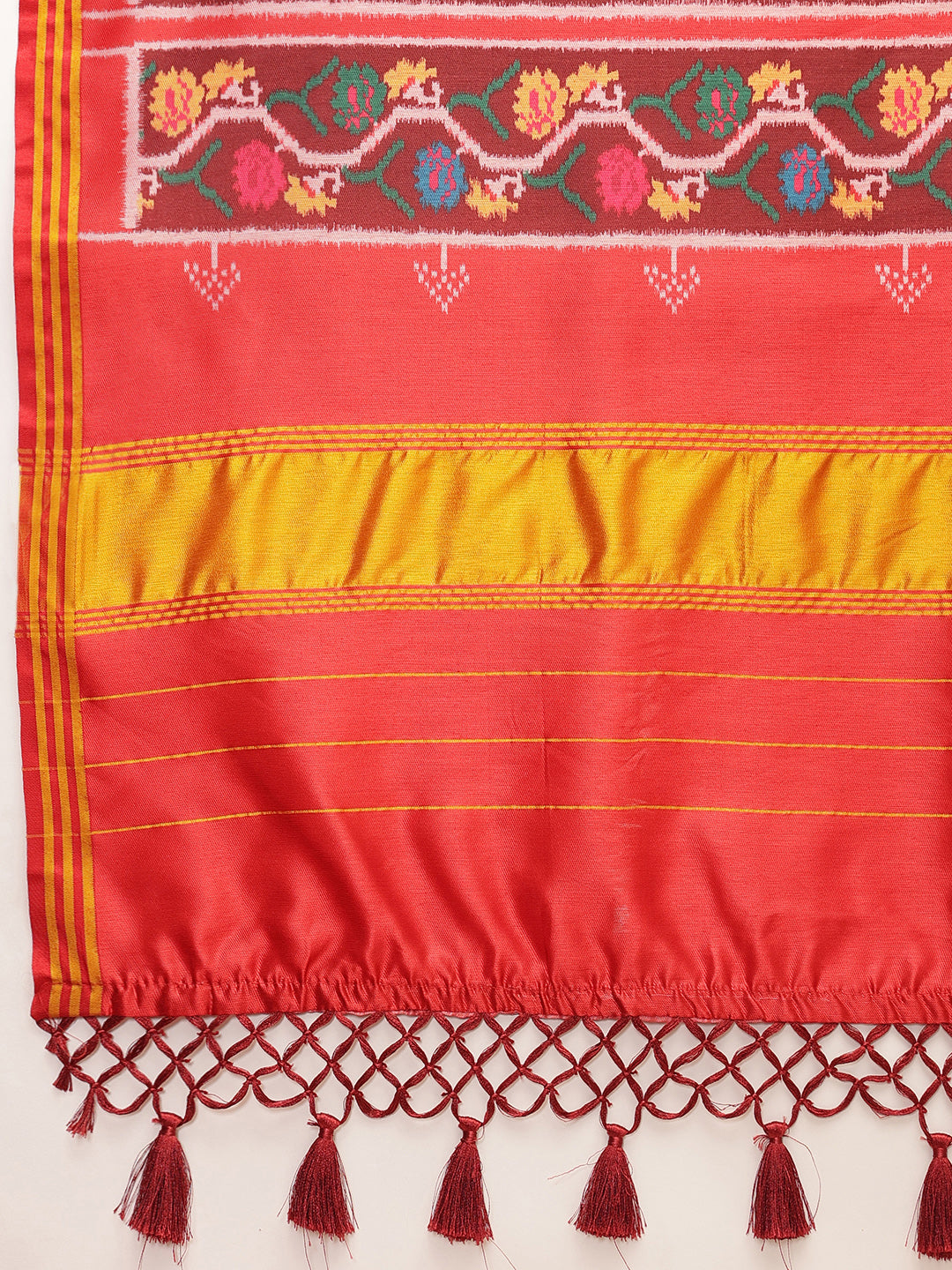 Digital Printed Kalamkari Patola Saree for Women with Lagdi Patta Pallu and Handmade Tassel