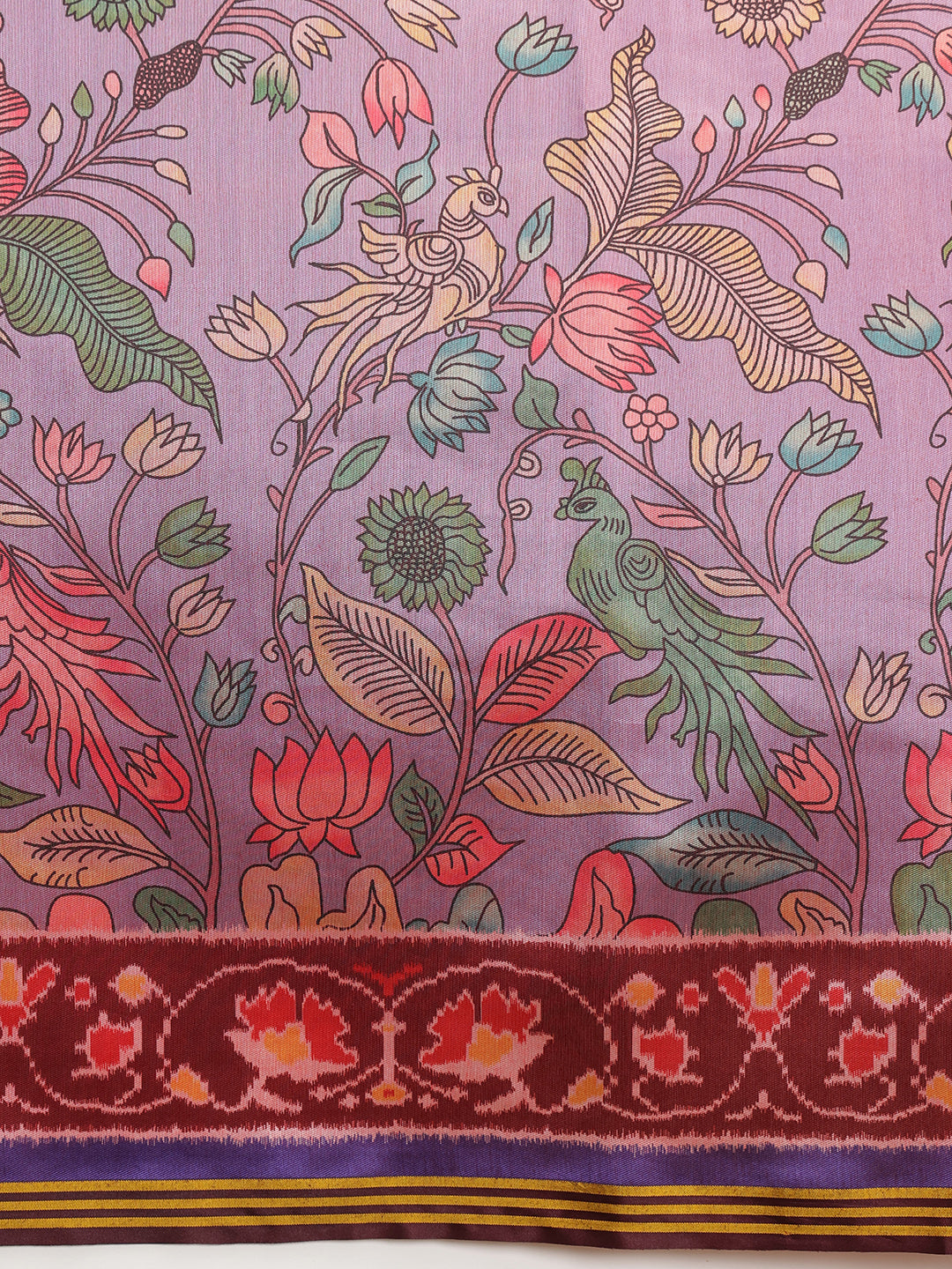Digital Printed Kalamkari Patola Saree for Women with Lagdi Patta Pallu and Handmade Tassel