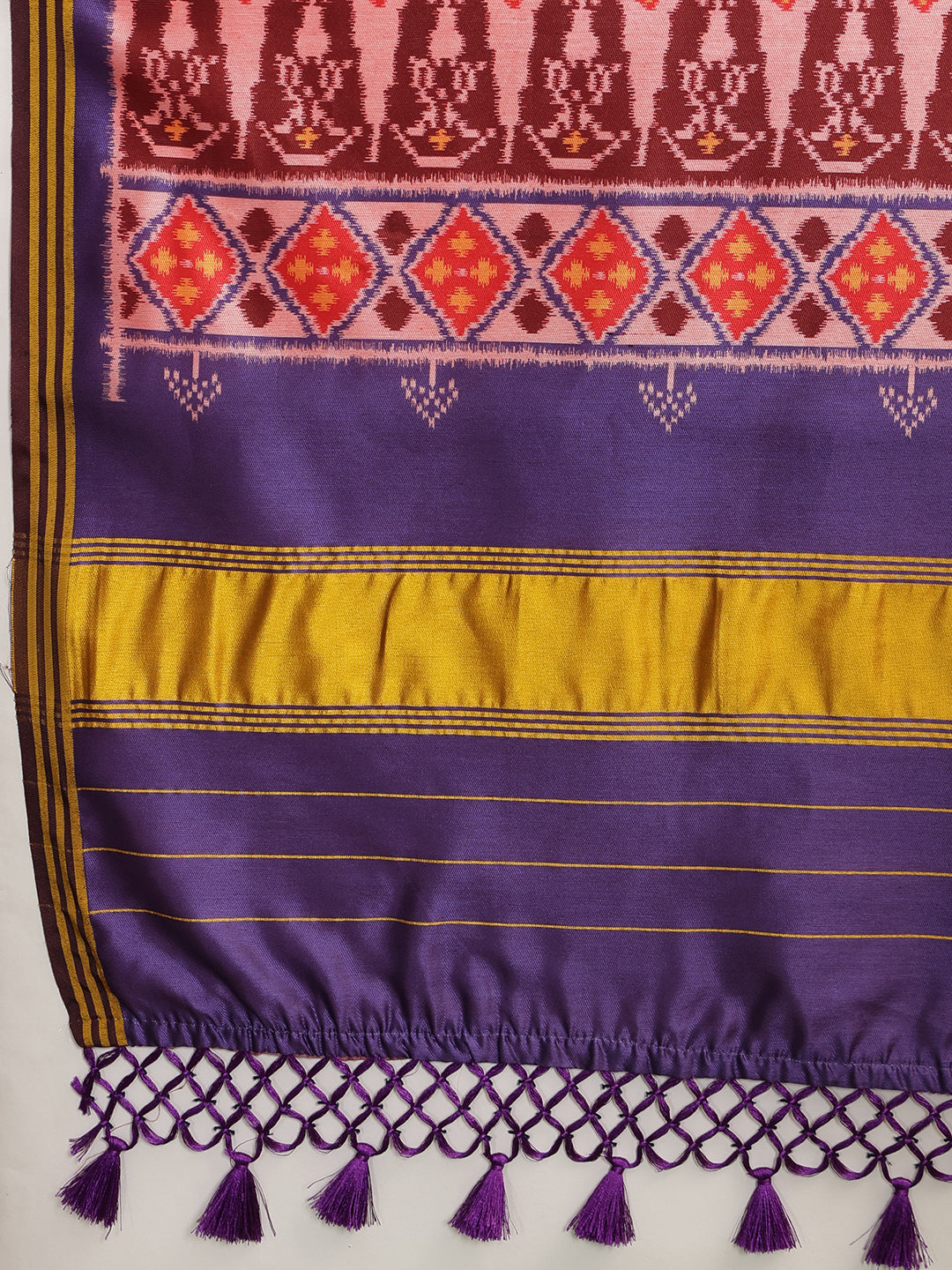 Digital Printed Kalamkari Patola Saree for Women with Lagdi Patta Pallu and Handmade Tassel