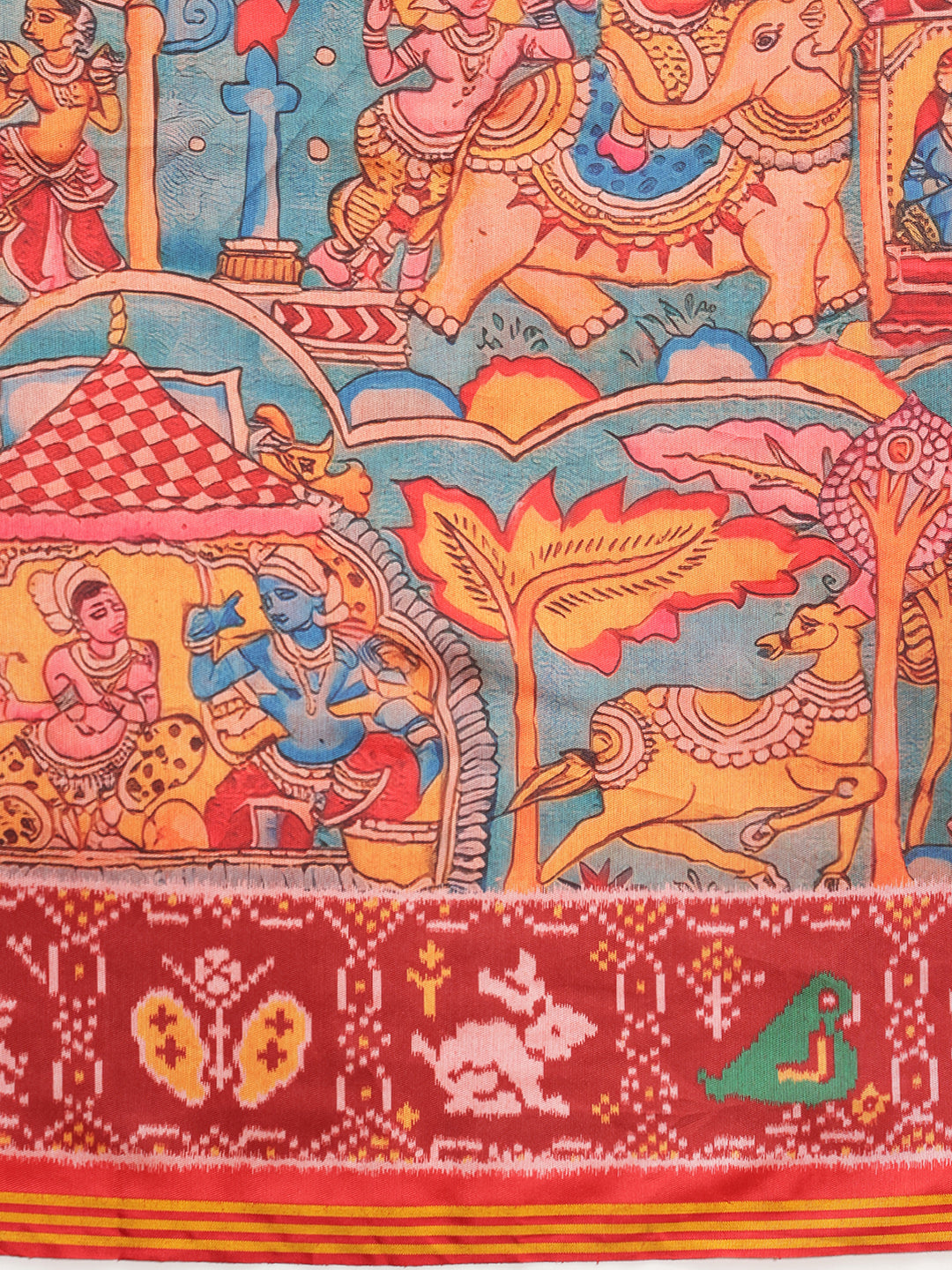 Digital Printed Kalamkari Patola Saree for Women with Lagdi Patta Pallu and Handmade Tassel
