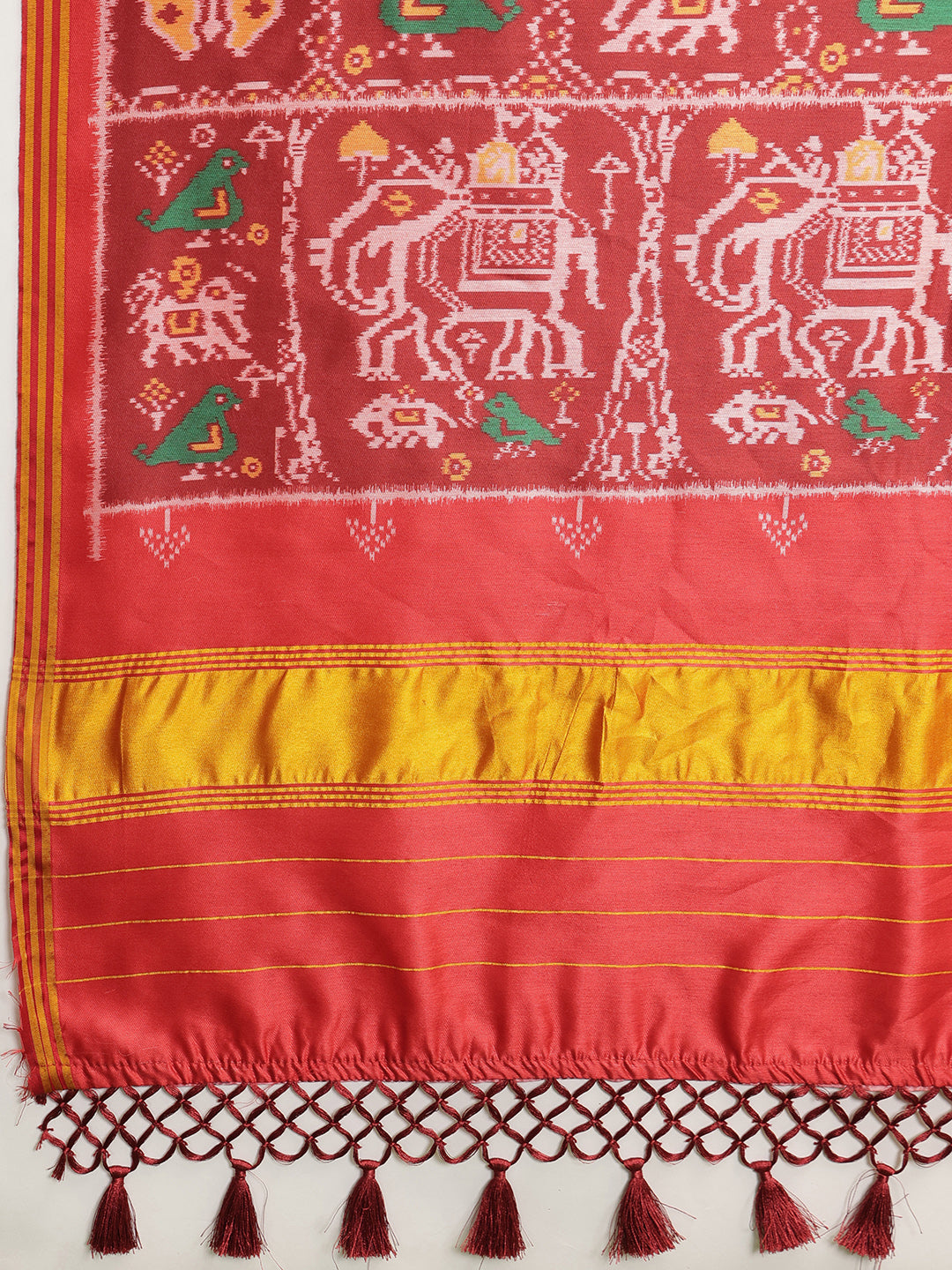 Digital Printed Kalamkari Patola Saree for Women with Lagdi Patta Pallu and Handmade Tassel