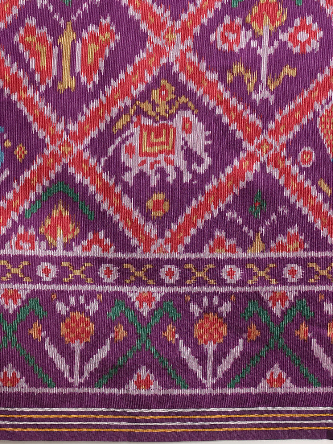 Multicolored Patola Twill Weave Saree for Women with Lagdi Patta Pallu and Tassel