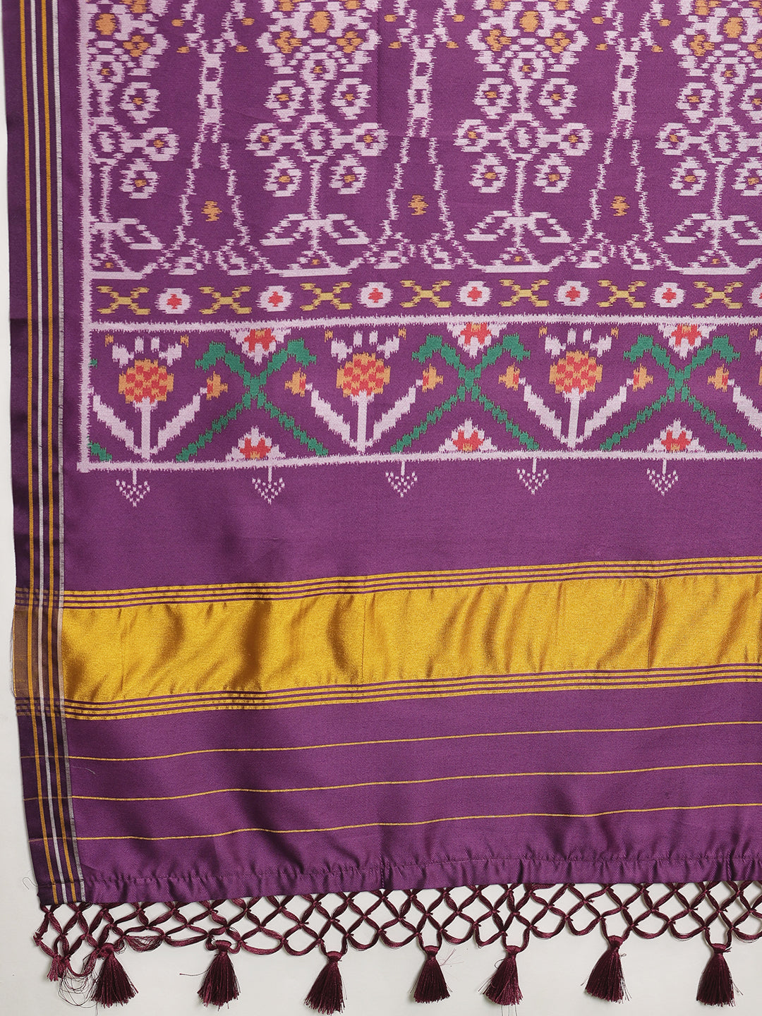 Multicolored Patola Twill Weave Saree for Women with Lagdi Patta Pallu and Tassel
