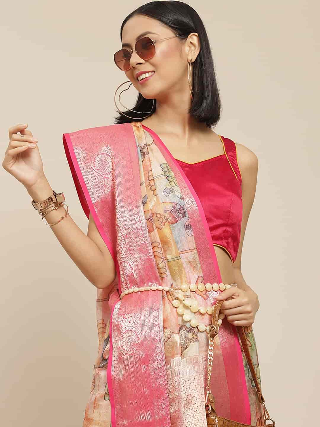 Women's Digital Printed Woven Silk Saree with unstitched blouse piece