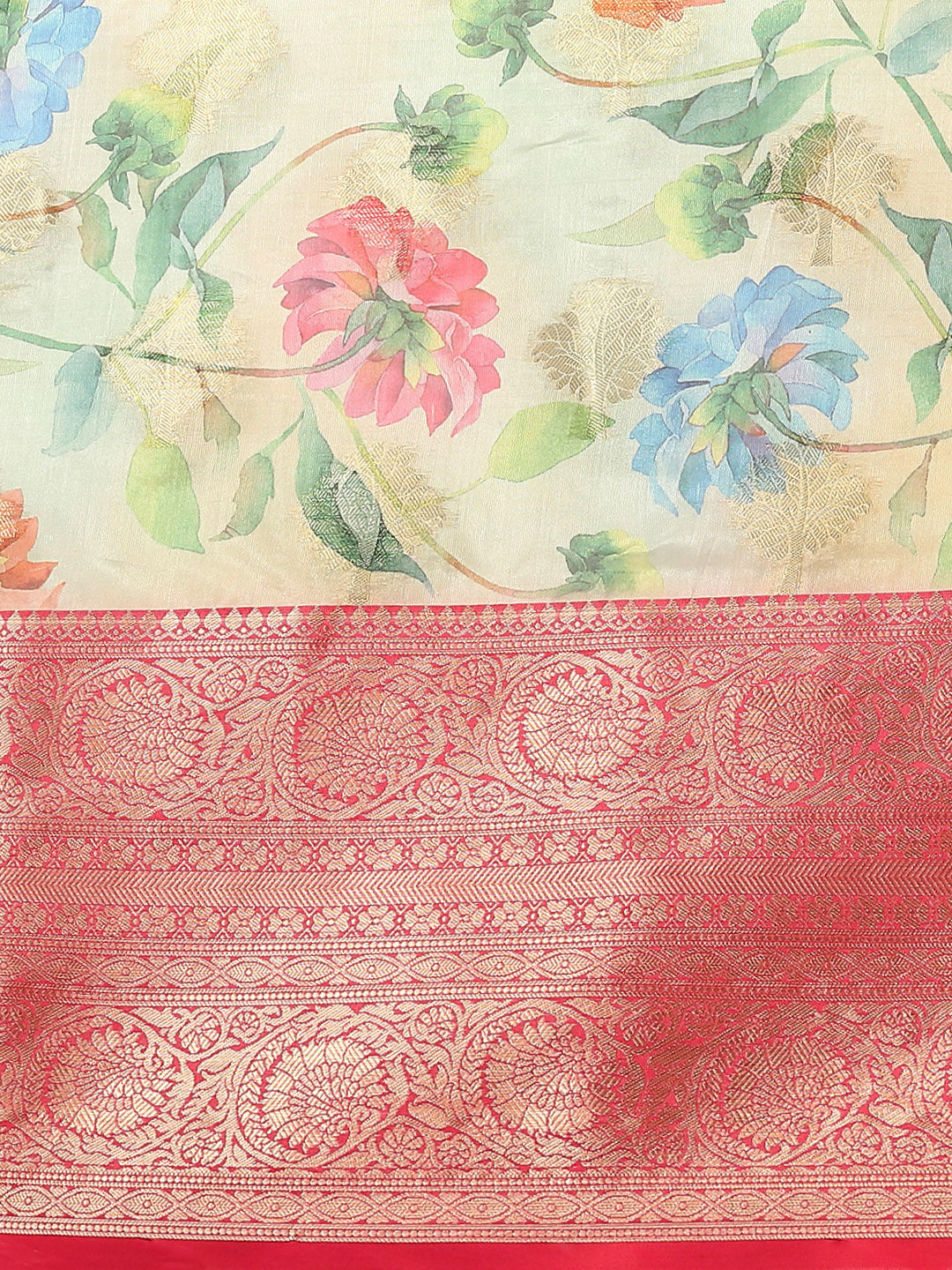 Floral Zari Art Silk Chanderi Digital Printed Saree