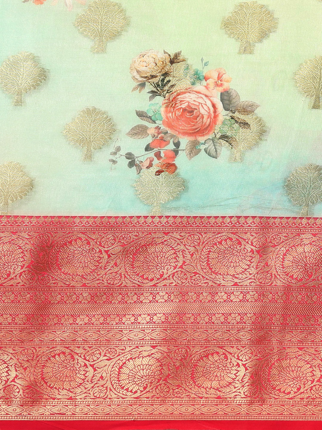 Floral Zari Art Silk Chanderi Digital Printed Saree