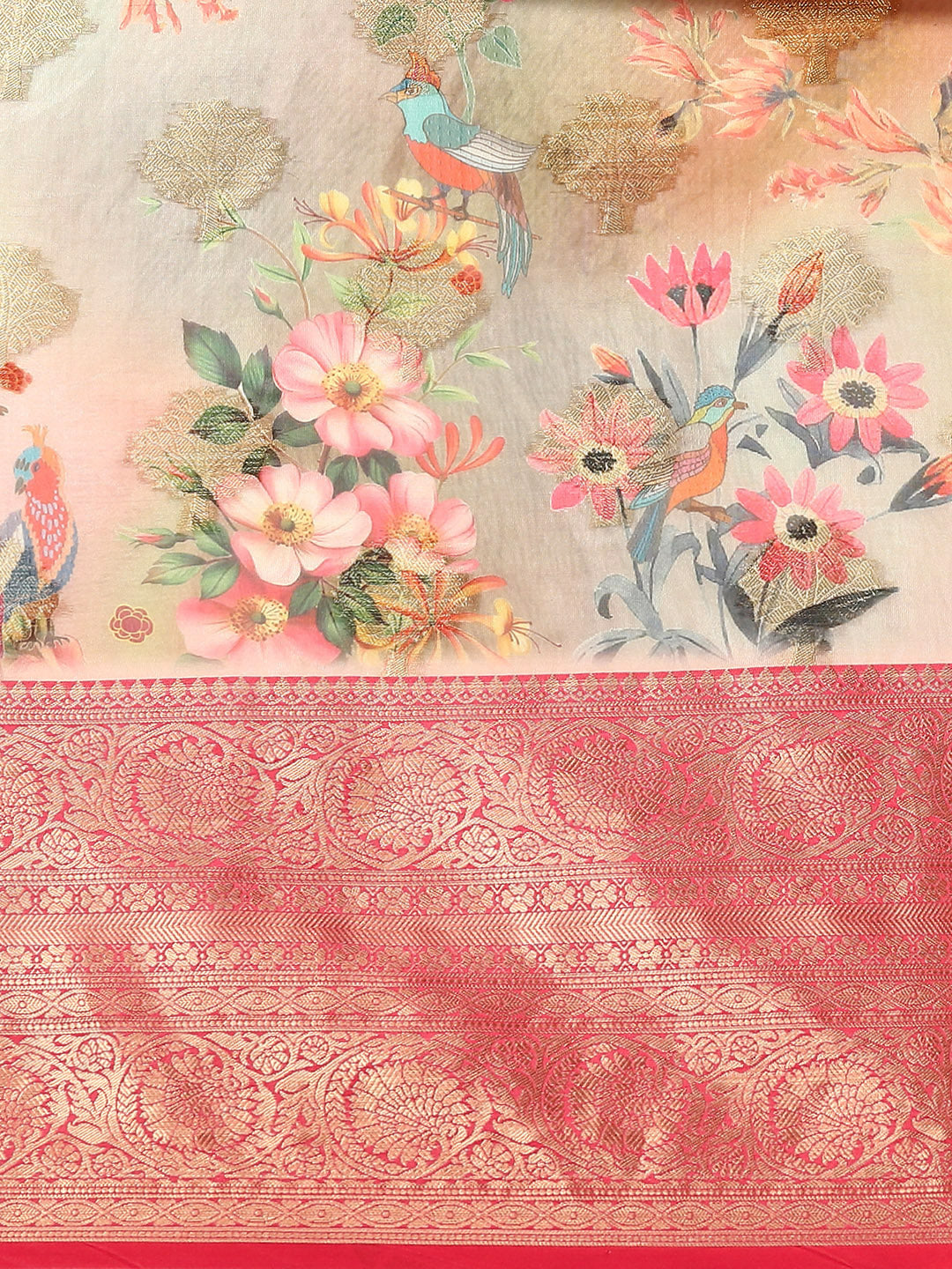 Floral Zari Art Silk Chanderi Digital Printed Saree