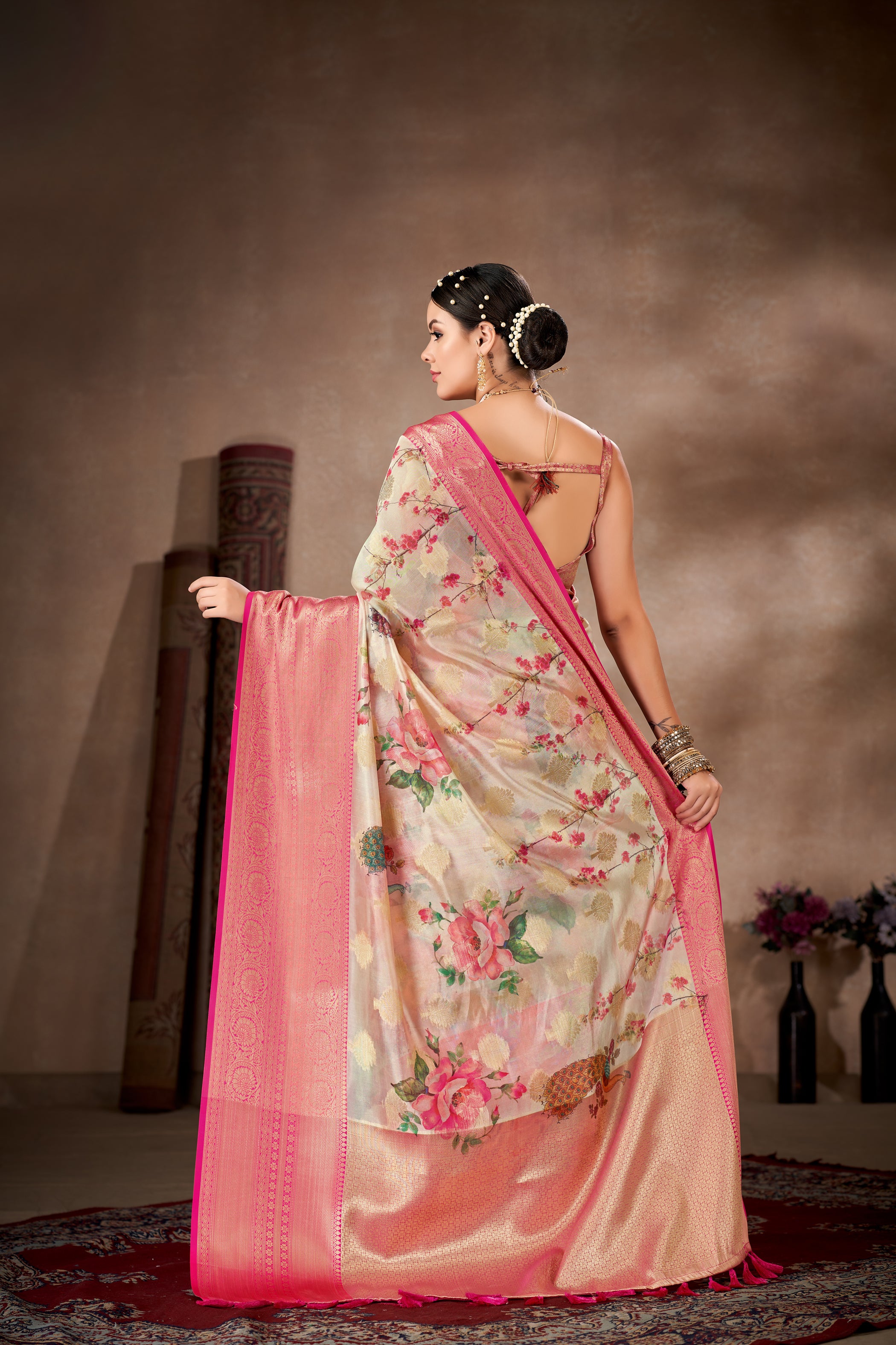 Floral Zari Art Silk Chanderi Digital Printed Saree