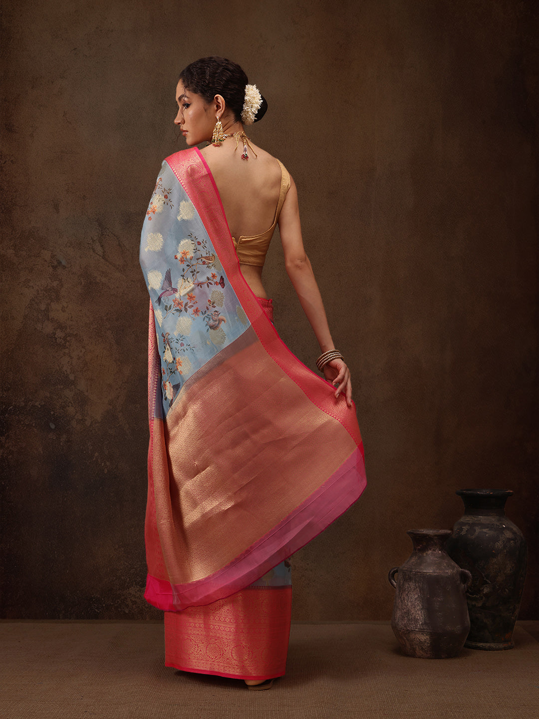 Floral Chanderi Kamlamkari Art Silk Saree