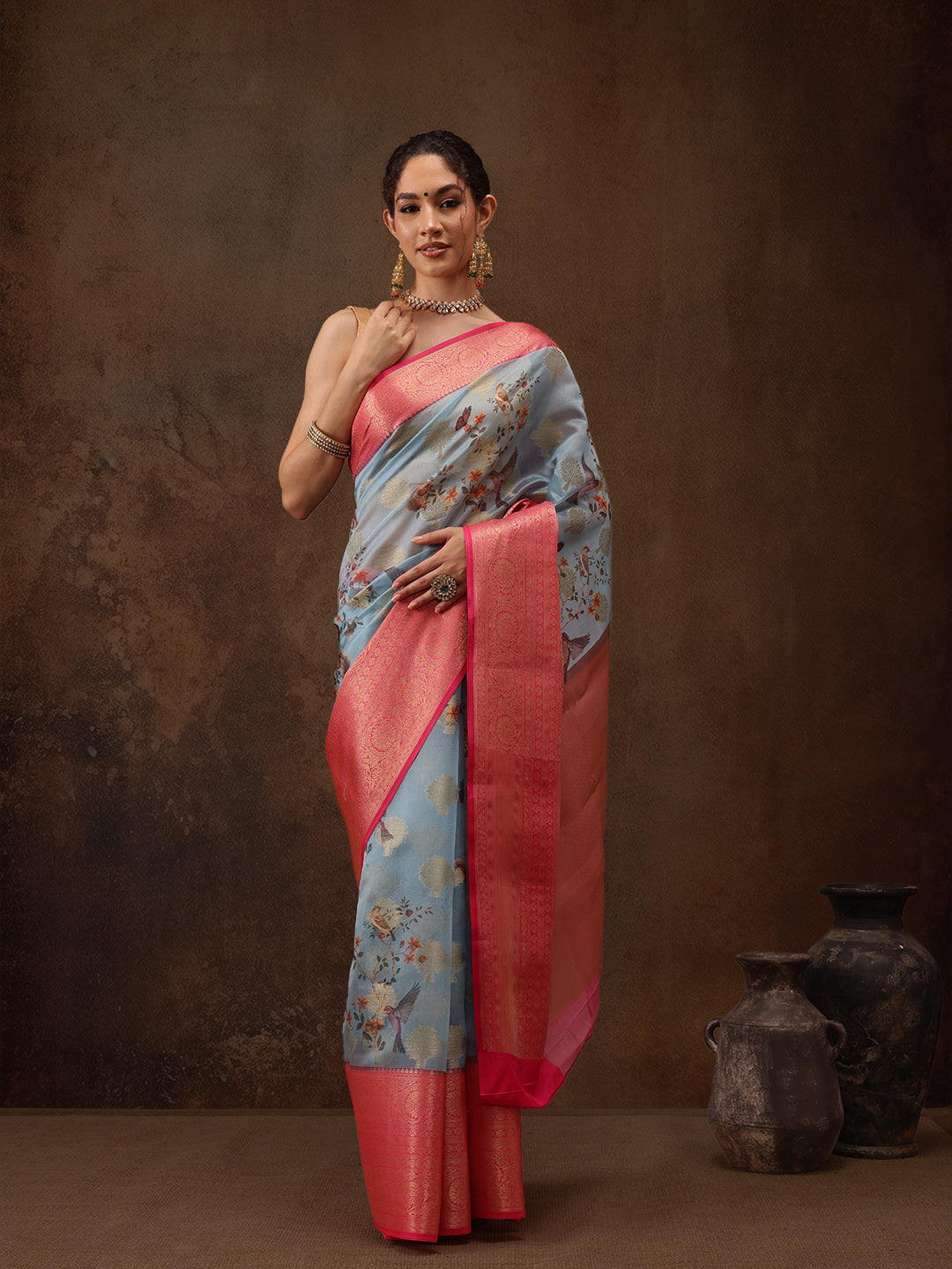 Floral Chanderi Kamlamkari Art Silk Saree