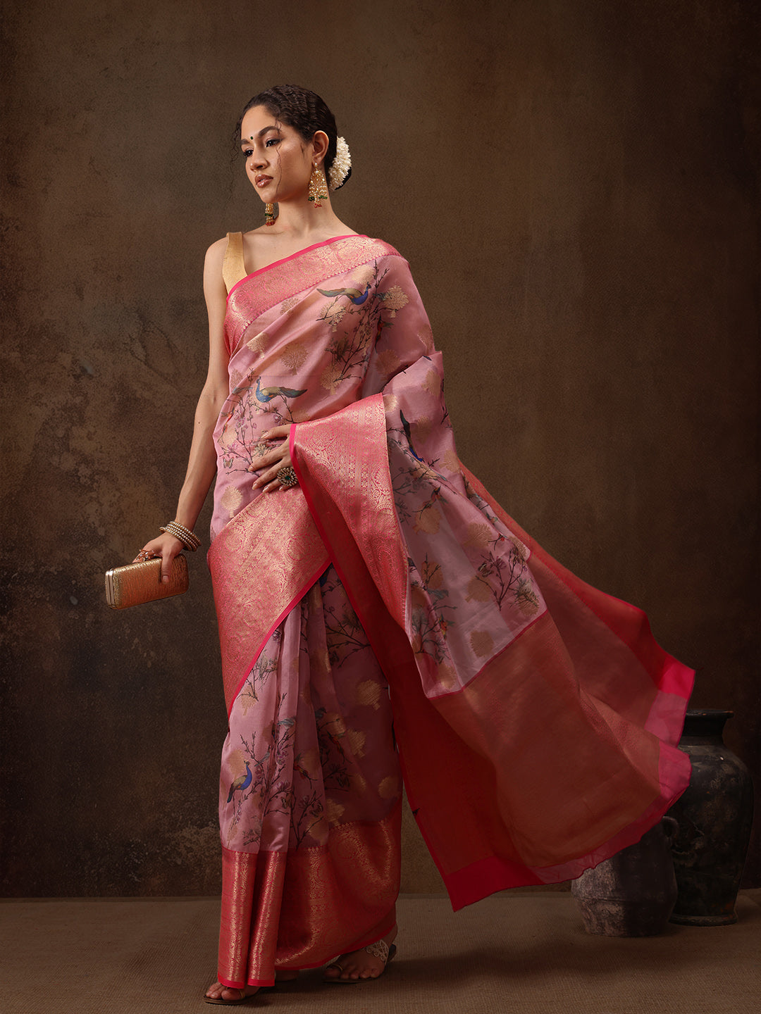 Floral Chanderi Kamlamkari Art Silk Saree