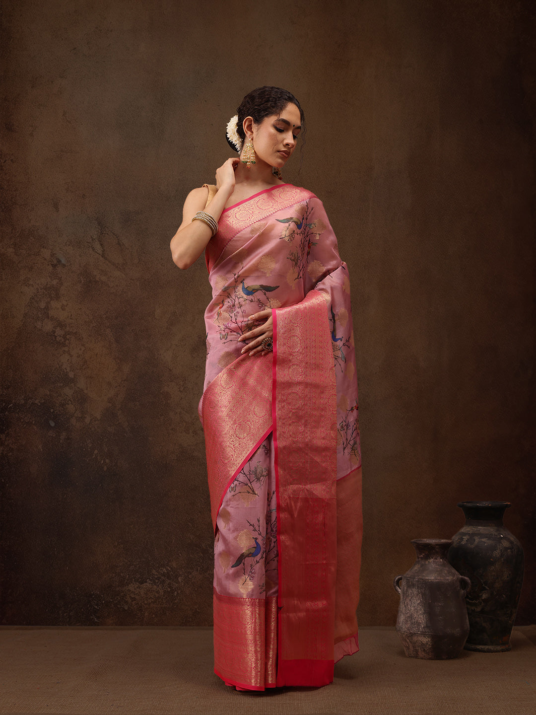 Floral Chanderi Kamlamkari Art Silk Saree