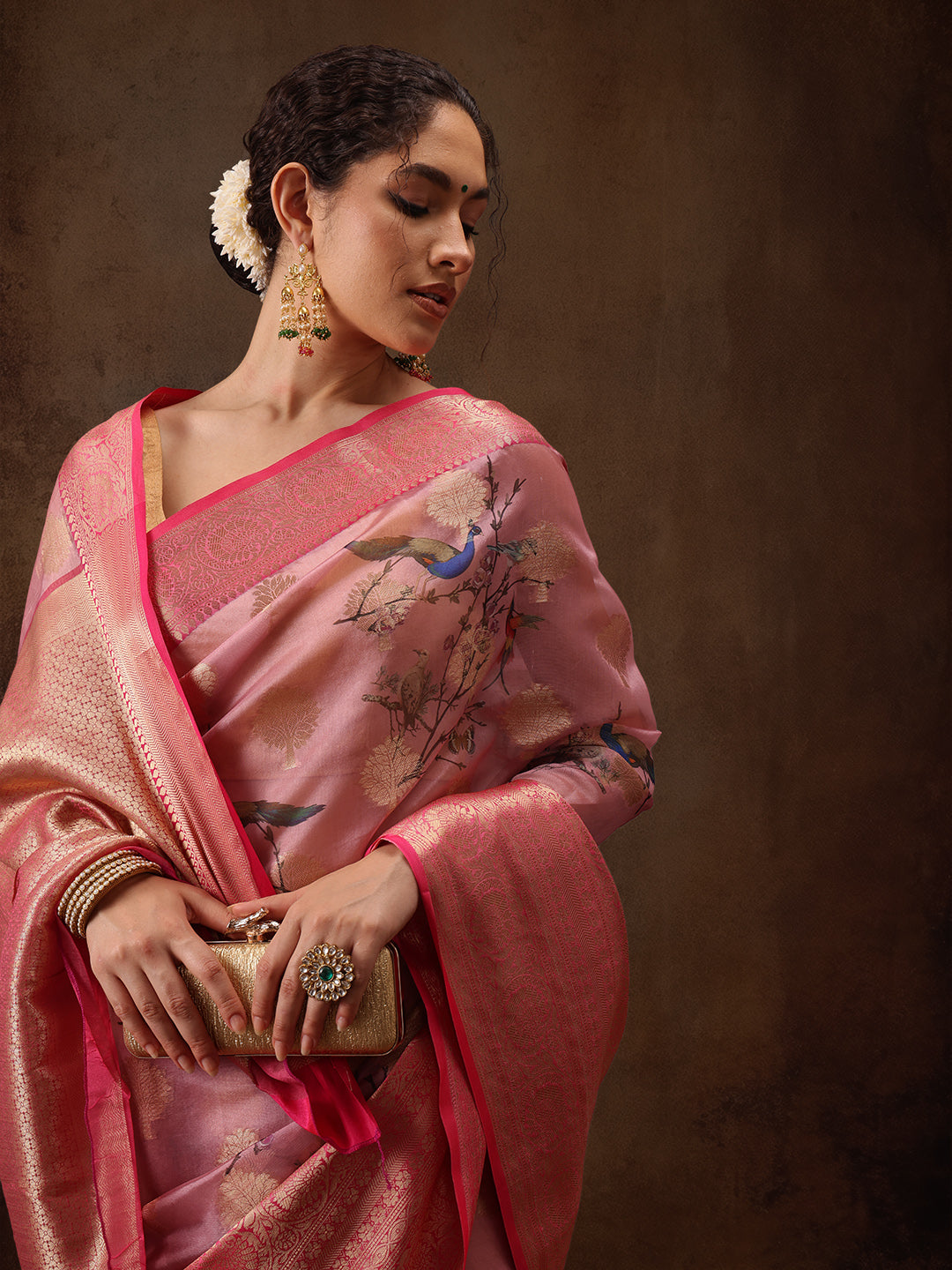 Floral Chanderi Kamlamkari Art Silk Saree