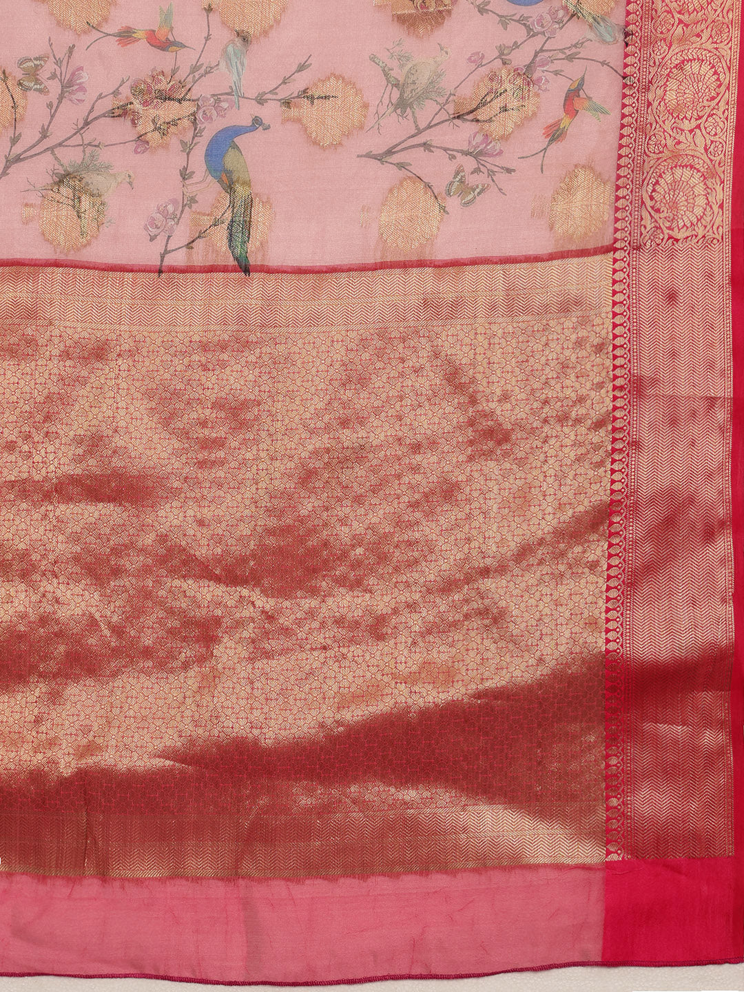 Floral Chanderi Kamlamkari Art Silk Saree