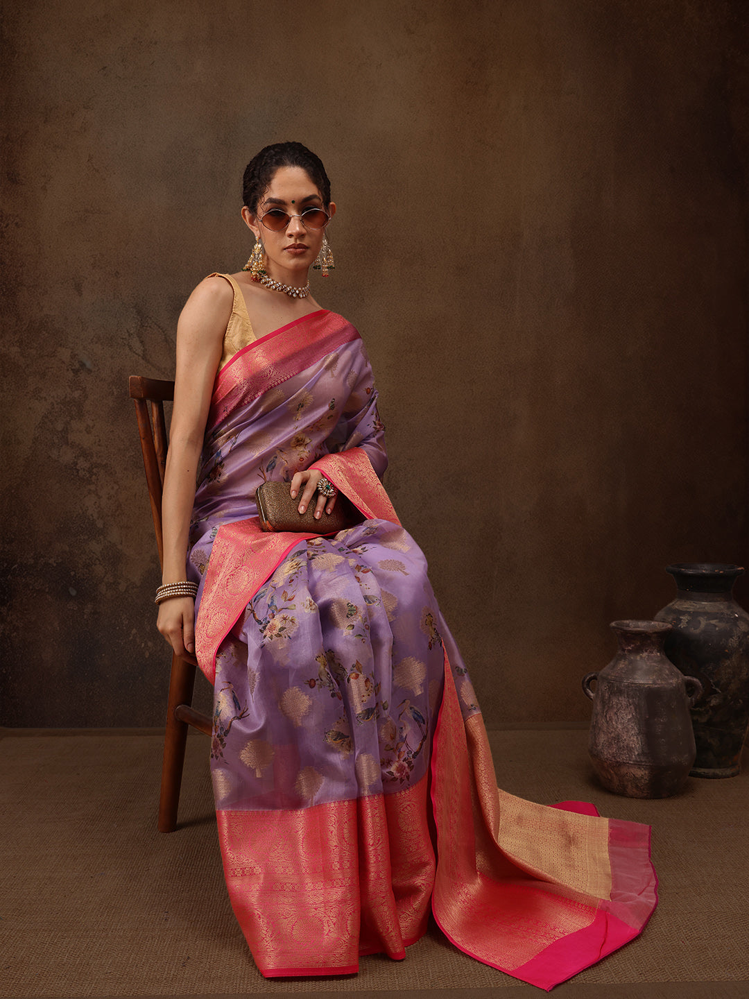 Floral Chanderi Kamlamkari Art Silk Saree