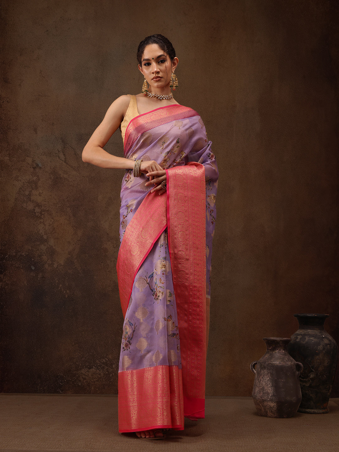 Floral Chanderi Kamlamkari Art Silk Saree