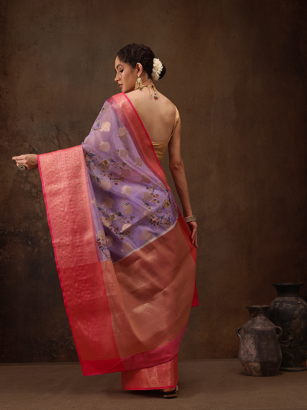 Floral Chanderi Kamlamkari Art Silk Saree