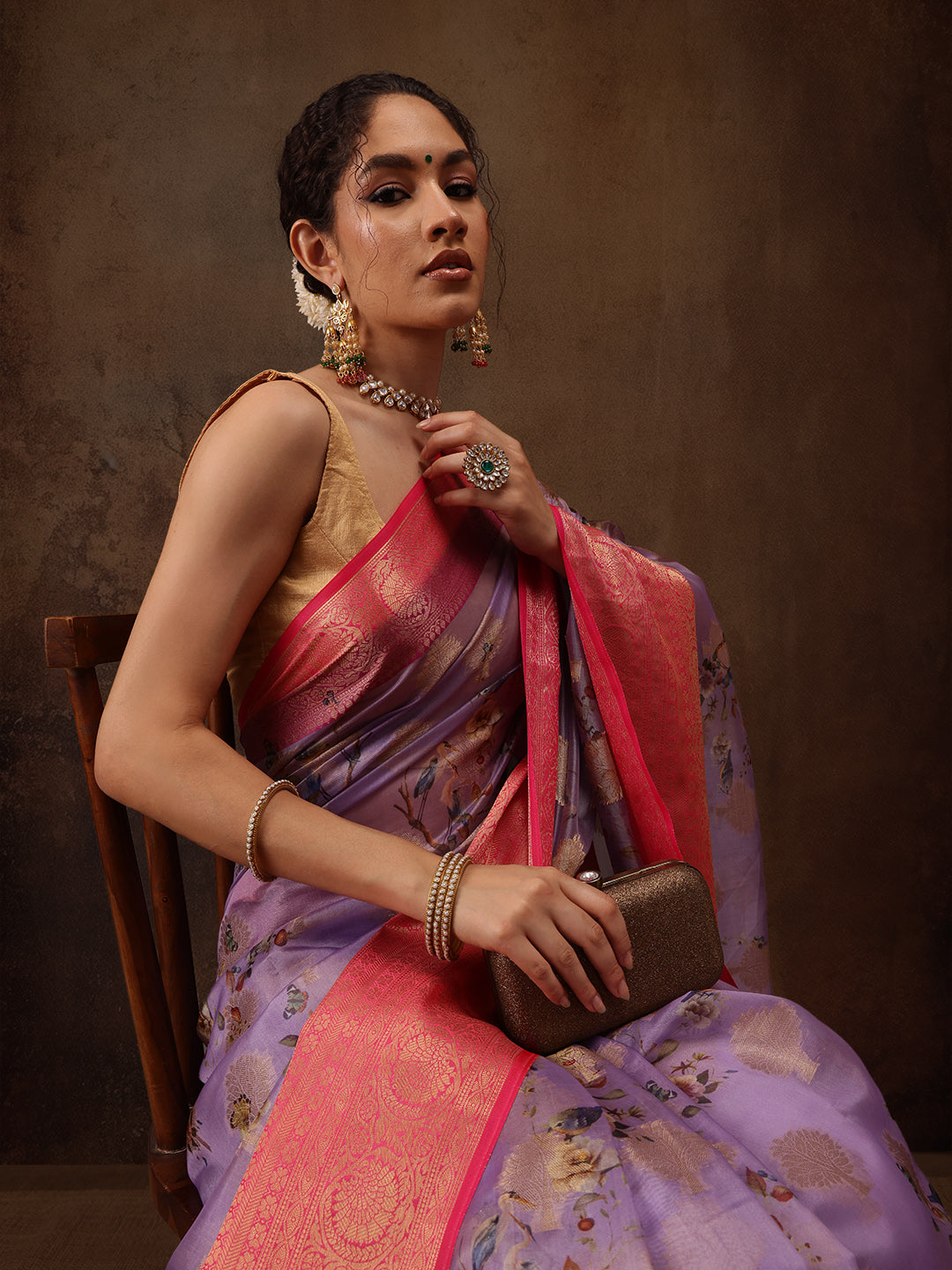 Floral Chanderi Kamlamkari Art Silk Saree