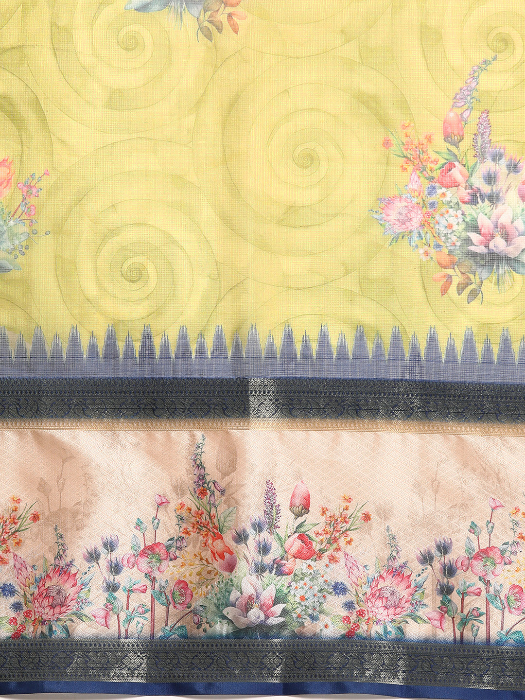 Kanjivaram Silk Floral Printed Zari Woven Saree With Tassels