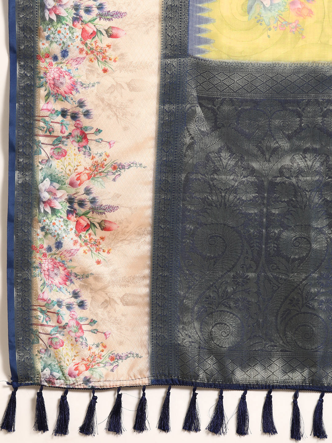 Kanjivaram Silk Floral Printed Zari Woven Saree With Tassels