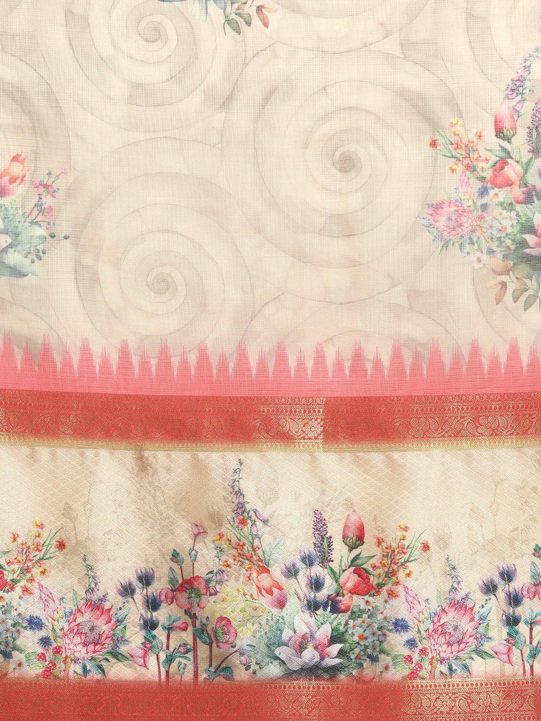 Kanjivaram Silk Floral Printed Zari Woven Saree With Tassels