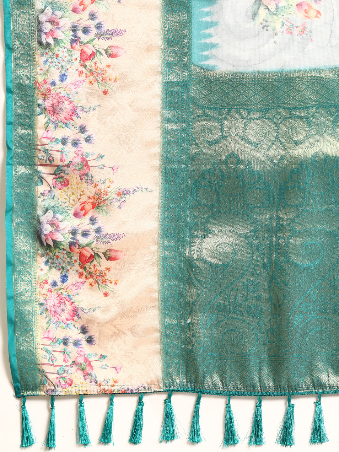 Kanjivaram Silk Floral Printed Zari Woven Saree With Tassels