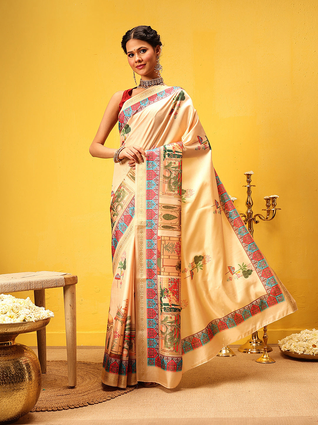 Royal Rajwadi Digital Print Saree with Traditional Maharani Look