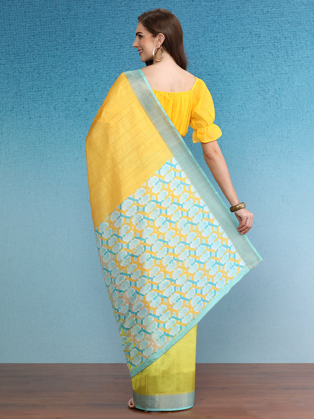 Color Blocked Zari Border Printed Silk Saree