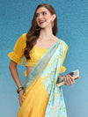 Color Blocked Zari Border Printed Silk Saree