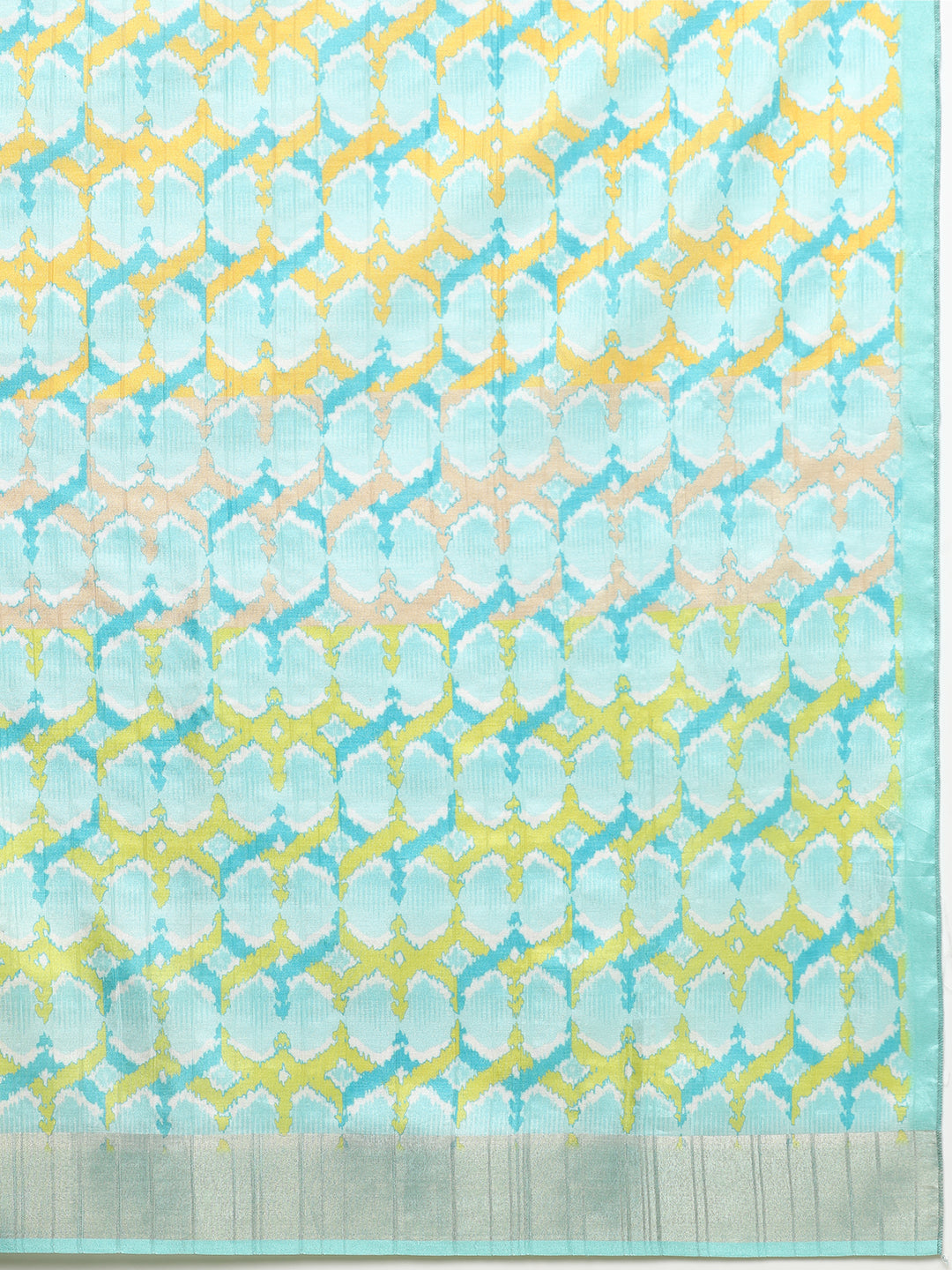 Color Blocked Zari Border Printed Silk Saree