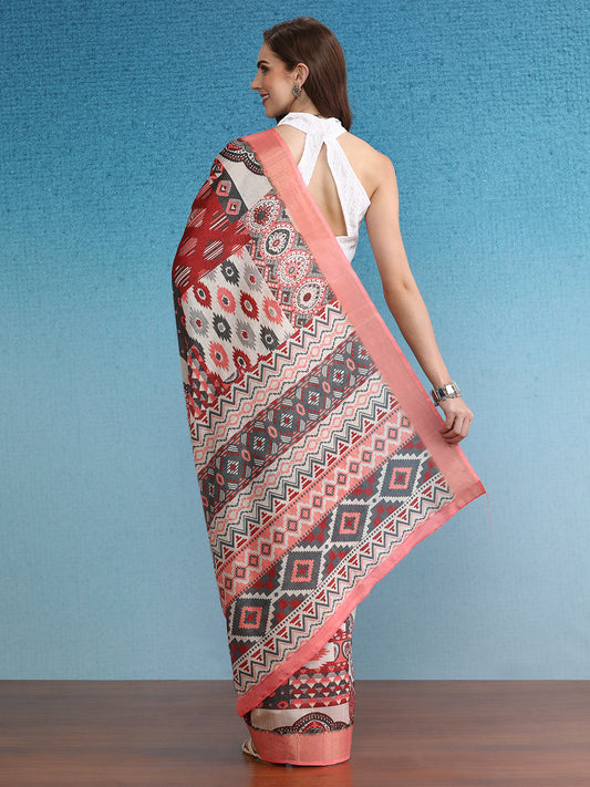 Soft Silk Zari Border Digital Printed Saree
