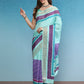 Blocky Stripes Soft Silk Zari Border Printed Saree