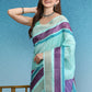 Blocky Stripes Soft Silk Zari Border Printed Saree