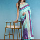 Blocky Stripes Soft Silk Zari Border Printed Saree