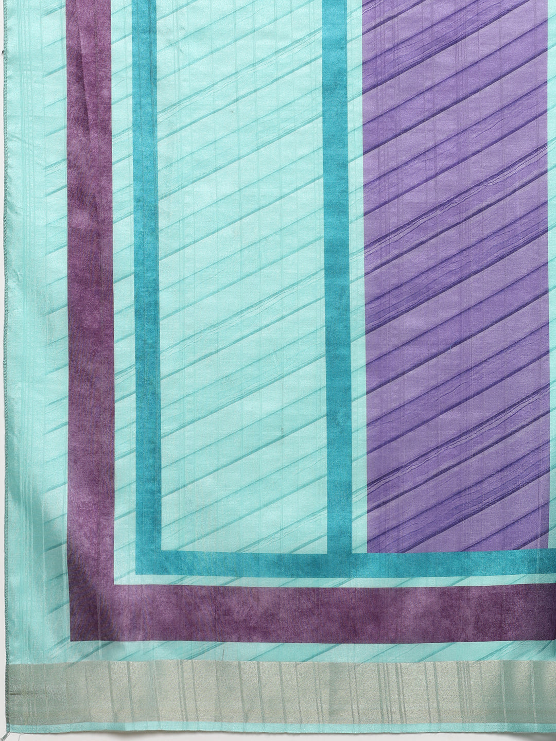 Blocky Stripes Soft Silk Zari Border Printed Saree