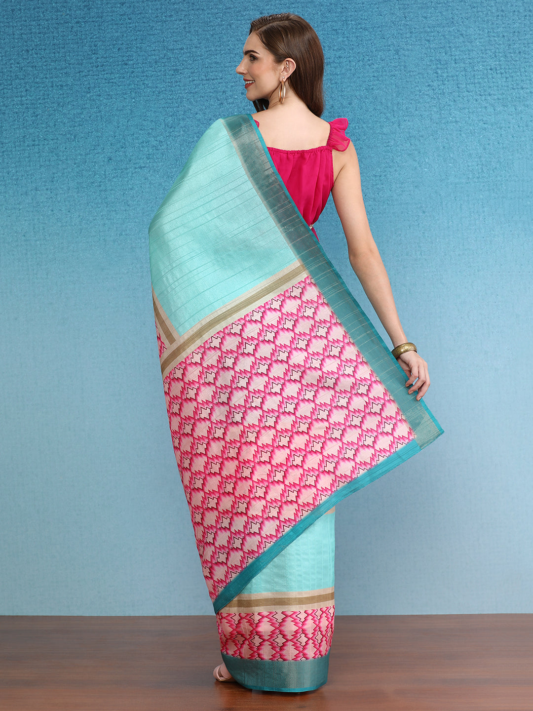 Chevron Striped Digital Printed Colorblocked Saree