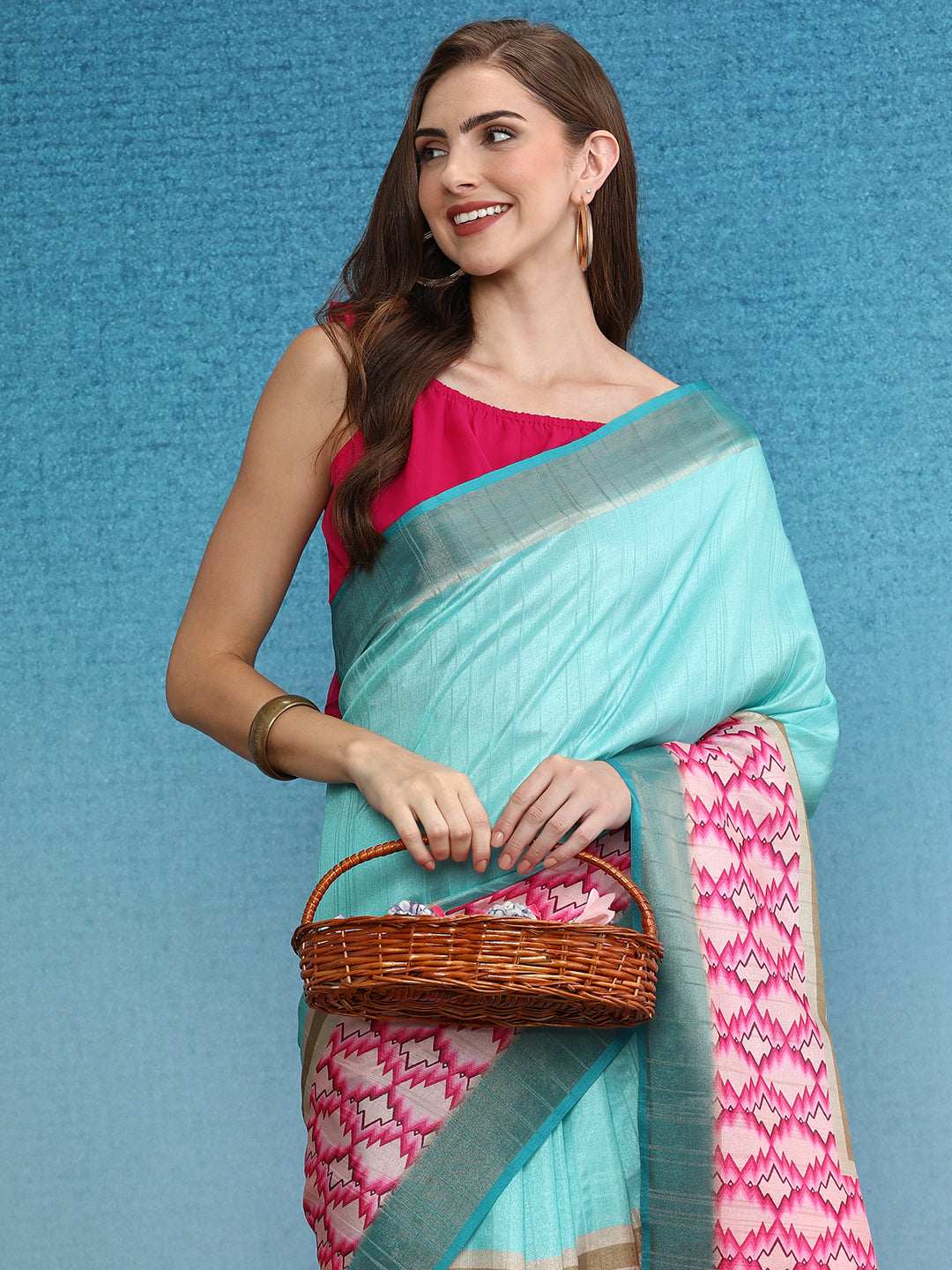 Chevron Striped Digital Printed Colorblocked Saree