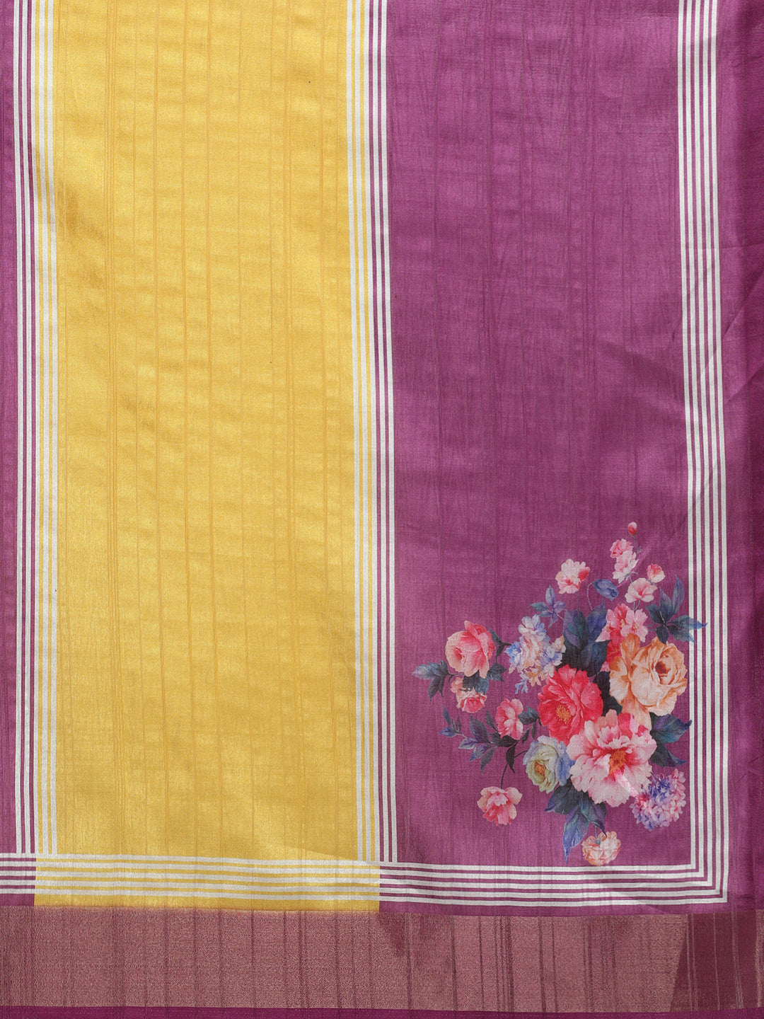 Color Blocked Zari Border Printed Silk Saree