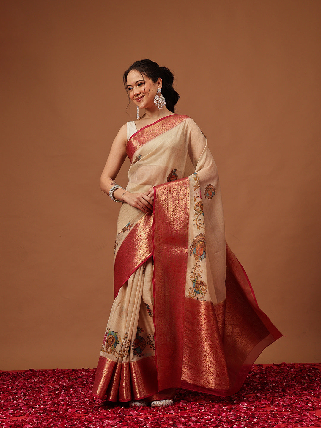 Kalamkari Digital Printed Georgette Saree With Rich Pallu