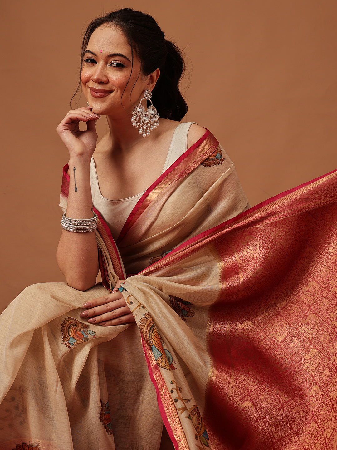 Kalamkari Digital Printed Georgette Saree With Rich Pallu