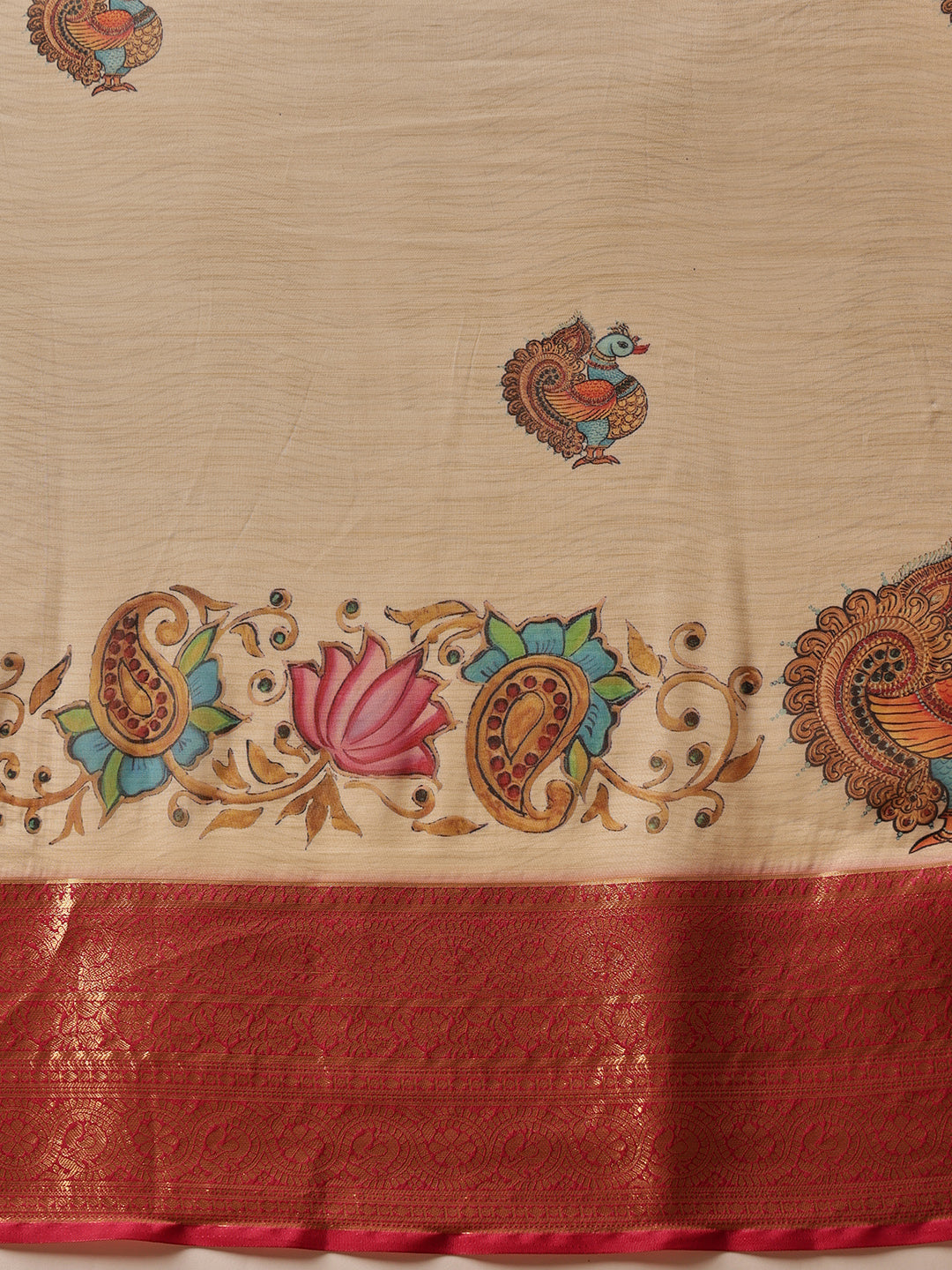 Kalamkari Digital Printed Georgette Saree With Rich Pallu