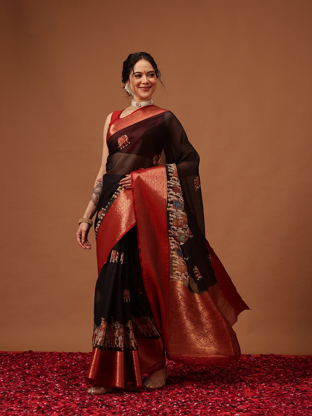 Kalamkari Digital Printed Georgette Saree With Rich Pallu