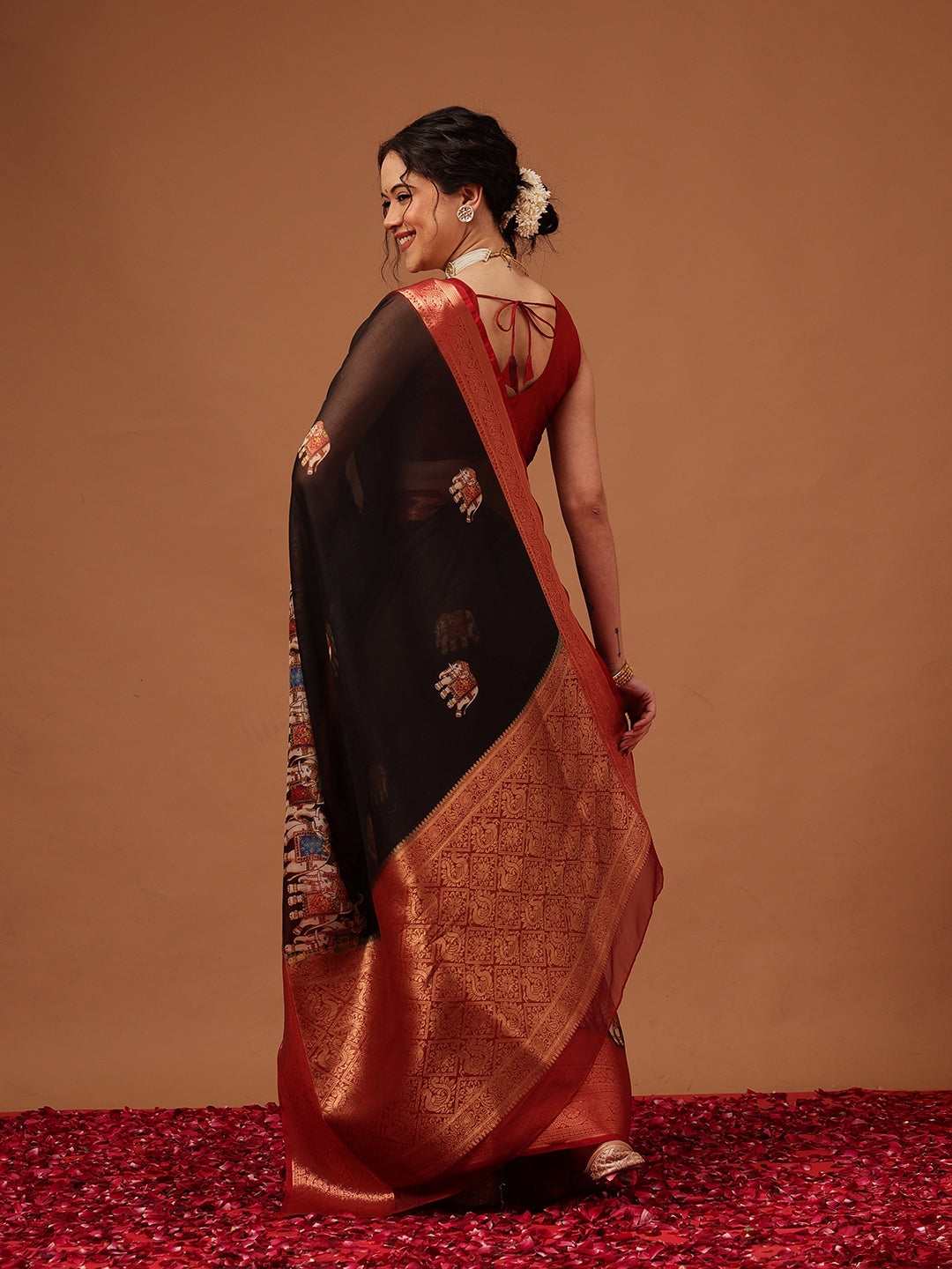 Kalamkari Digital Printed Georgette Saree With Rich Pallu