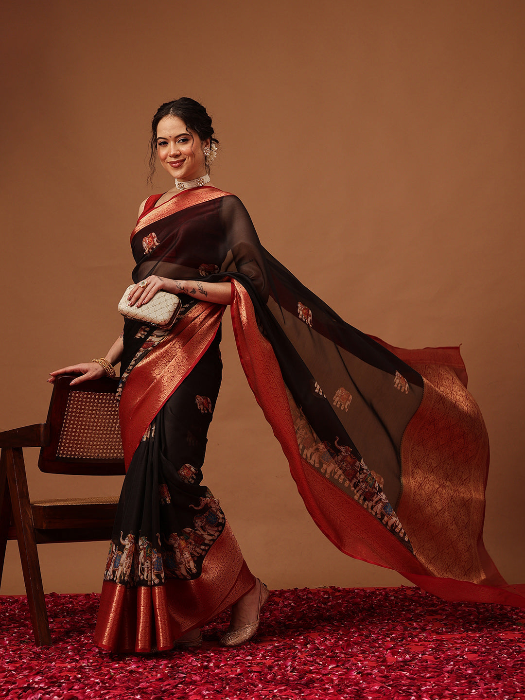 Kalamkari Digital Printed Georgette Saree With Rich Pallu
