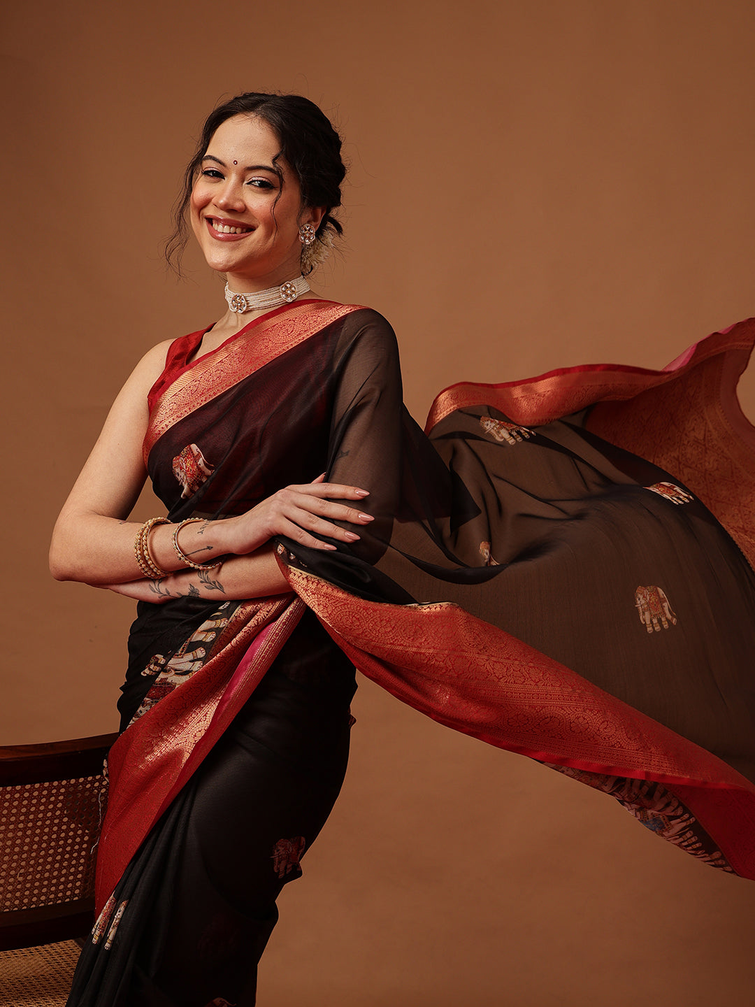 Kalamkari Digital Printed Georgette Saree With Rich Pallu