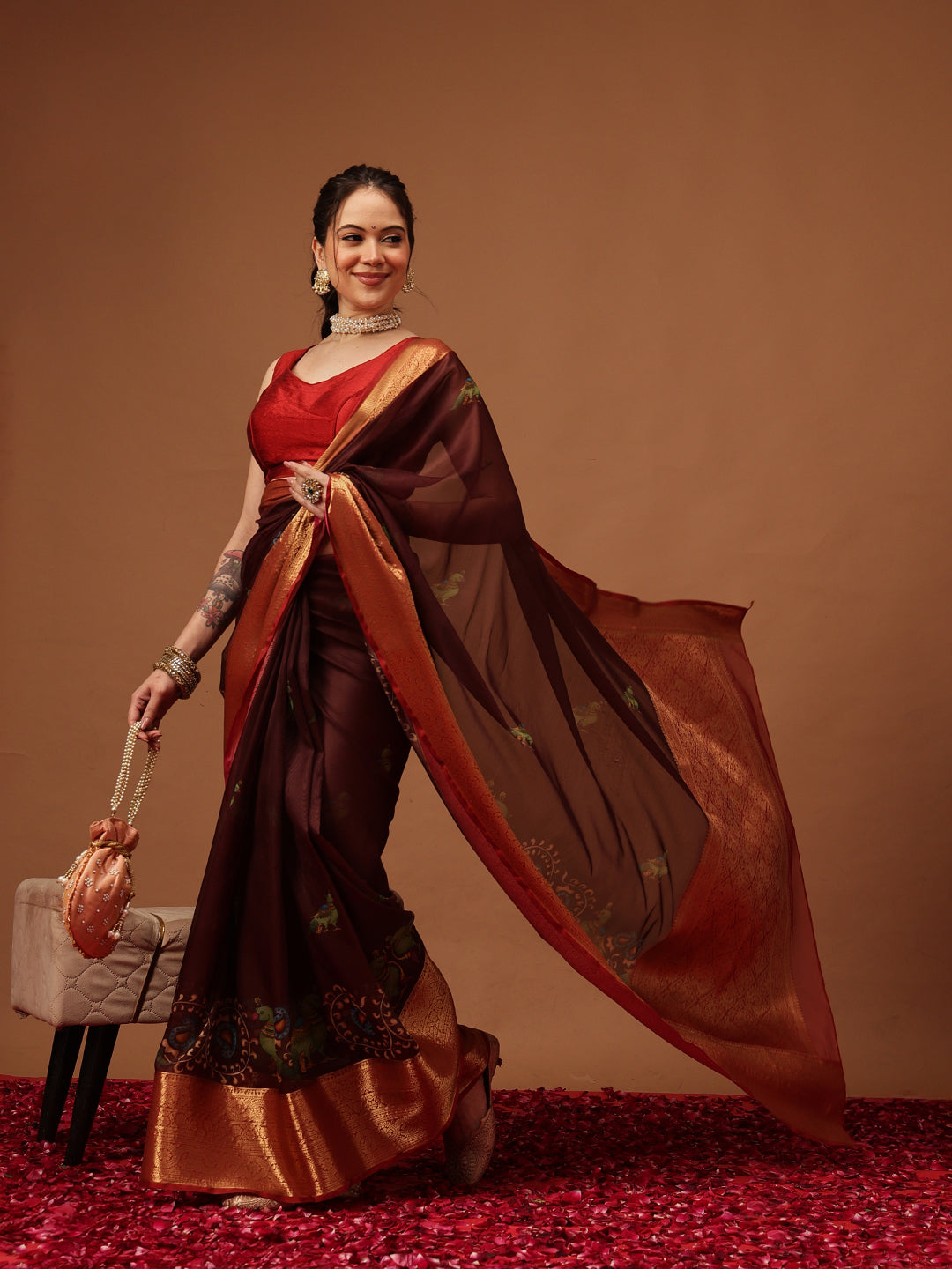 Kalamkari Digital Printed Georgette Saree With Rich Pallu