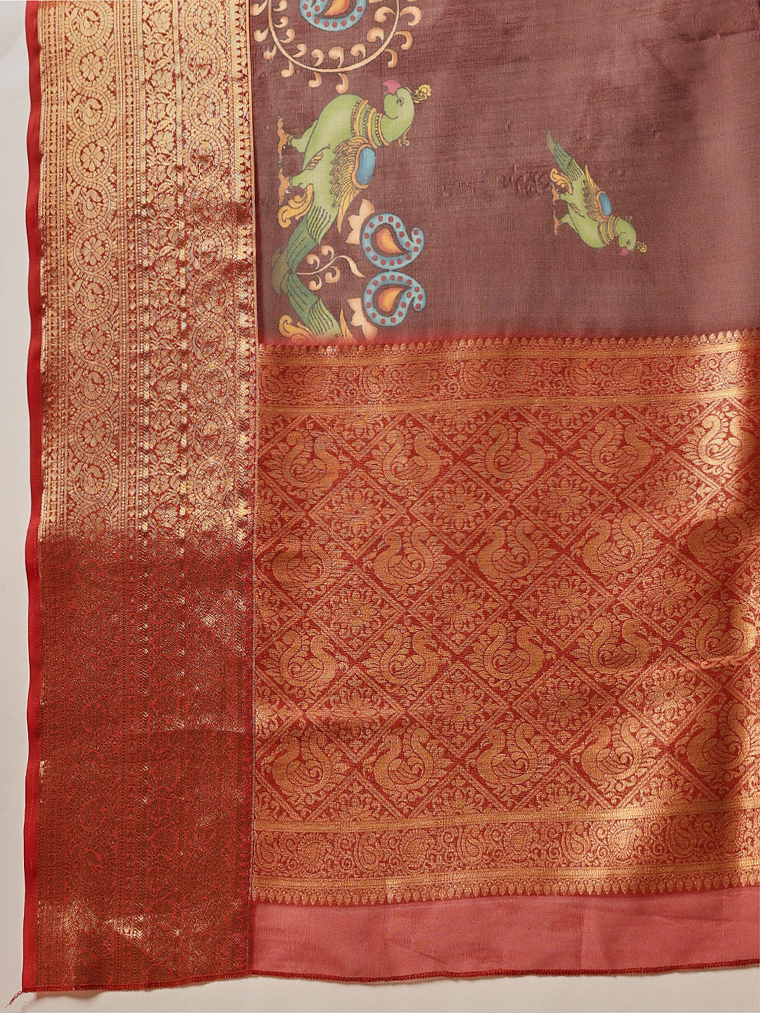 Kalamkari Digital Printed Georgette Saree With Rich Pallu