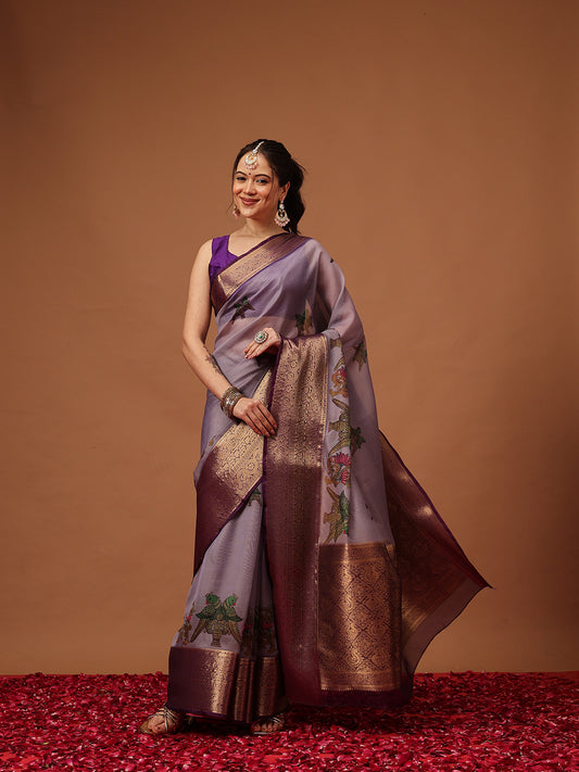 Kalamkari Digital Printed Georgette Saree With Rich Pallu