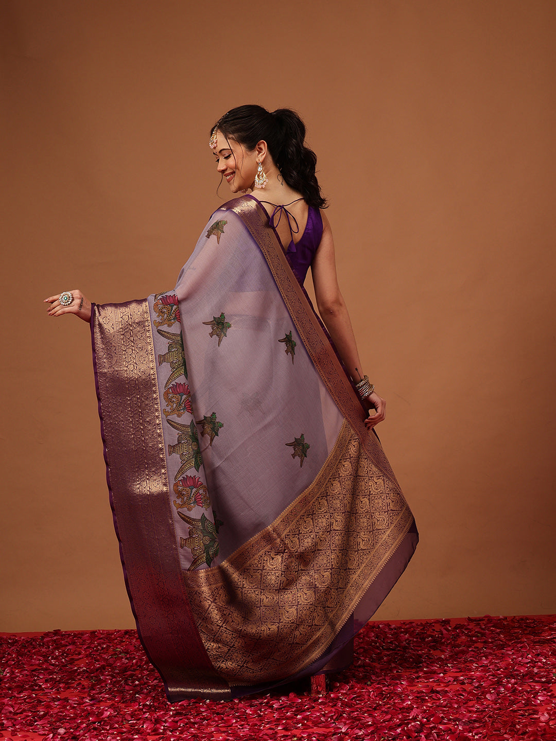 Kalamkari Digital Printed Georgette Saree With Rich Pallu